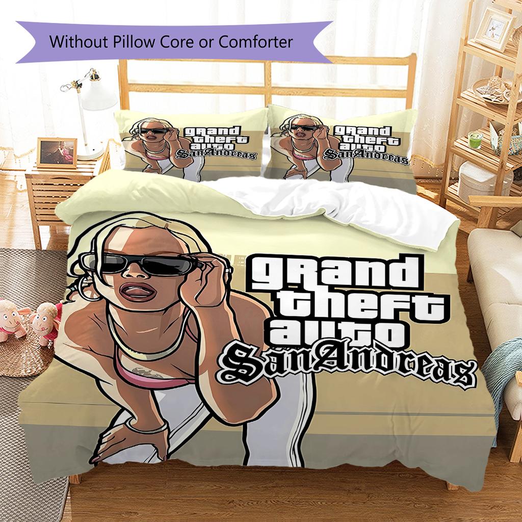 Grand Theft Auto Pattern Bedding,Quilt Set Quilt Cover Pillowcase Home Birthday Gift (1 * duvet cover + 2 * pillowcase, without core)