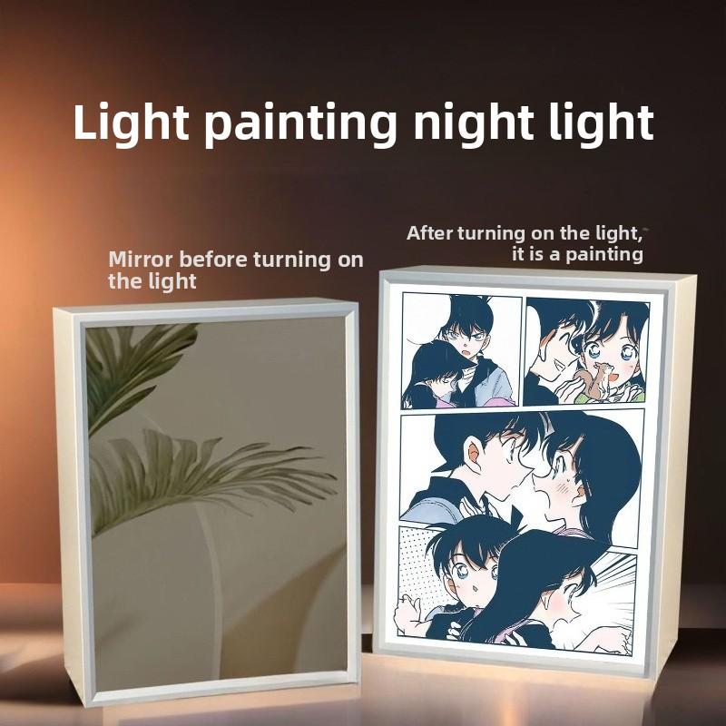 21cm/8.27in Anime Detective Conan Light Painting Mirror Lamp 3D Peripherals Bedroom Led Night Desktop Crafts Gift Toy Decorative