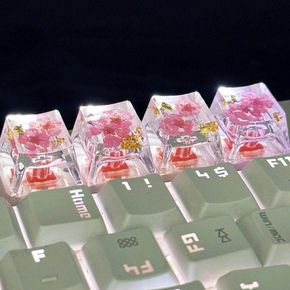 Translucent Mechanical Keyboard Keycap OEM R4 Resin Keycap Dried Flower Keycaps  Cross Axis