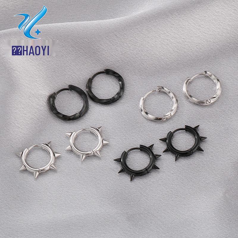 Korean Style Stainless Steel Möbius Earrings - Trendy Cone & Round Ear Cuffs for Men and Women