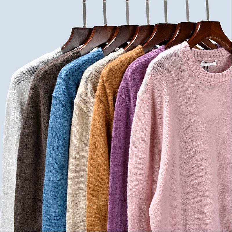 Autumn New Knitwear round Neck Loose and Lazy Style Plus Size Mohair Pure Color Long Sleeves Pullover Women