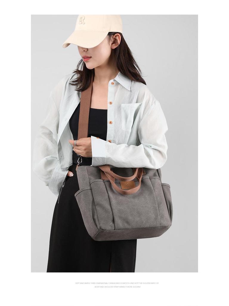 Plátěná crossbody taška velké kapacity v korejském stylu pro ženy - Trendy móda 2025