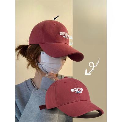 Novo Top Meio Rígido Mostrando o Rosto do Boné Bola de Pato Pequeno para Mulheres Estilo Coreano Cabeça Grande e Boné de Beisebol Vermelho Chapéu de Aba Larga Tendência