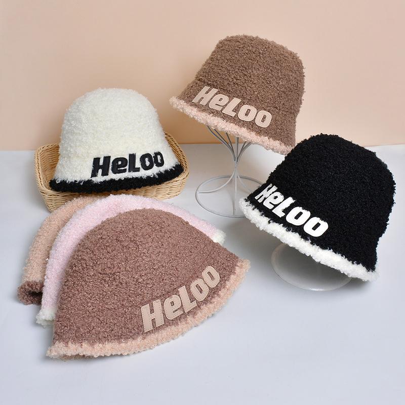 

Осенне-зимняя плюшевая шляпа-ведро с буквенным принтом, женская рыбацкая шляпа, теплая шапка для защиты ушей