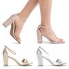 LOSLANDIFEN  Women's Chunk Low Heel Pump Sandals  Glitter PU