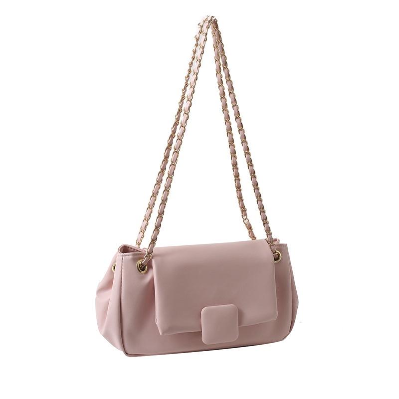 

Текстурированная сумка IELGY подмышками, однотонная сумка через плечо, универсальная сумка-мессенджер с цепочкой в ​​иностранном стиле розовый