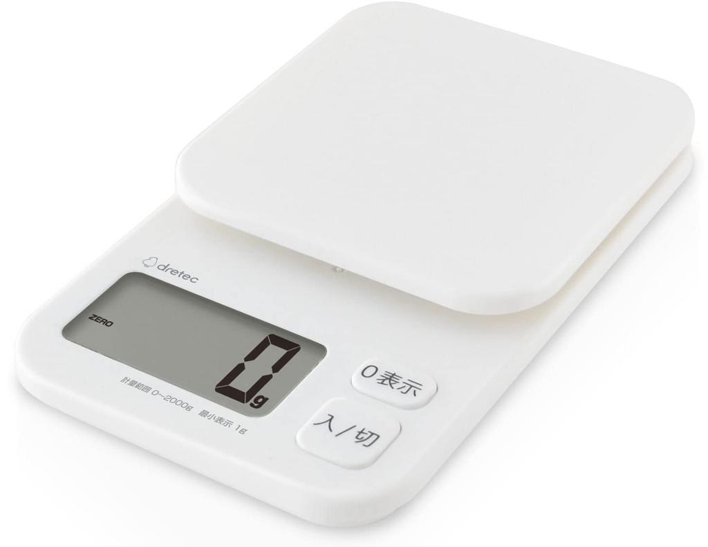 Dretec (Japanese Manufacturer) Digital Kitchen Scale, 2kg, Large Screen, Tare, Torte, White