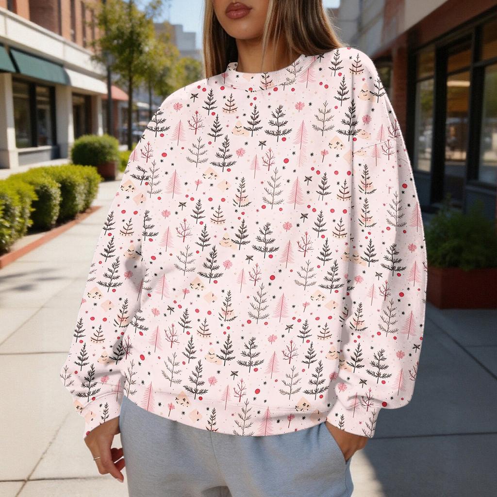 Women's Trendy Christmas Graphic Crewneck Sweatshirt Lightweight Casual Pullover Top for Holiday