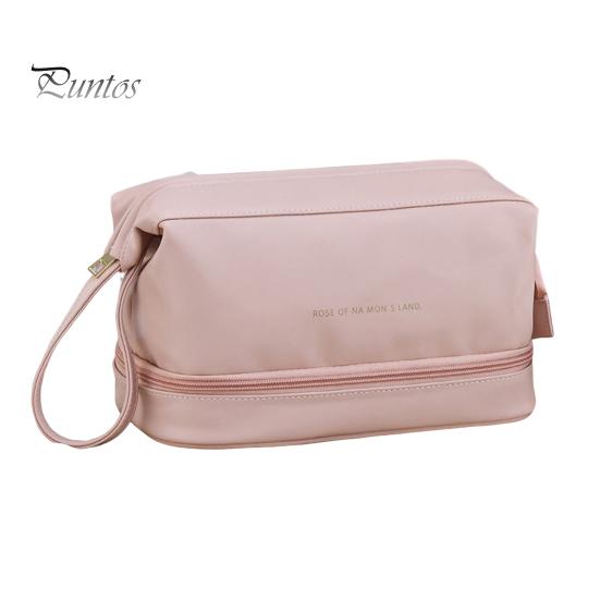 

Косметичка большой емкости двухслойная водонепроницаемая портативная дорожная косметичка для туалетных принадлежностей органайзер для кистей для макияжа розовый