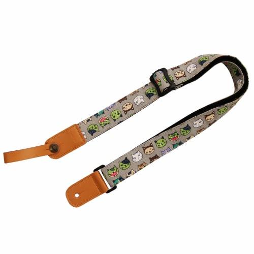 MUSIC FIRST? Original Design Cute Cartoon "Watermelon Cat" Soft Cotton & Genuine Leather Ukulele Strap/Ukulele Shoulder Strap (Includes One "MUSIC FIR