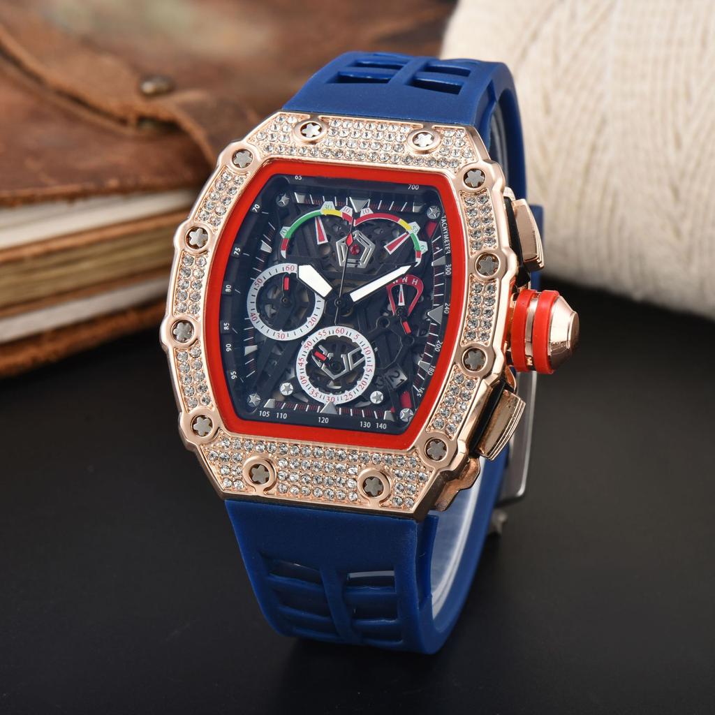 Quartz watch full diamond wine barrel type dial business luminous multi-functional quartz men's watch