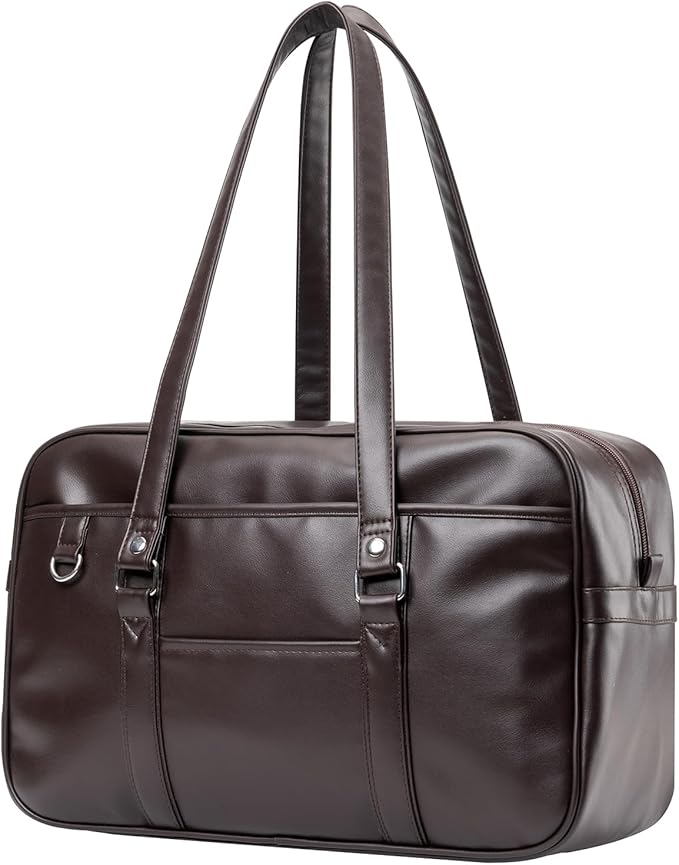 ZKIVORJ Faux Leather School Bag Black Brown A4 Large Lightweight Backpack Tote