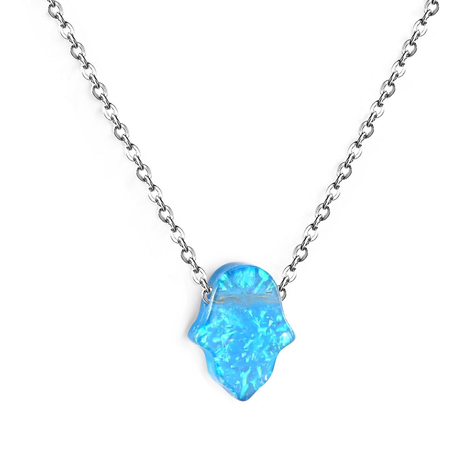 

Opal Hamsa Hand Necklace Je Jewelry for Women Gold Color Stainless Steel Choker Chain Pendant Jewelry Wholesale