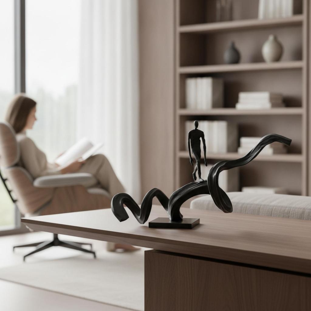 Abstract Human Figure Sculpture Matte Black Modern