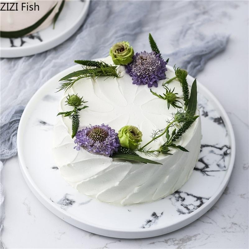 Imitation Marble Ceramics Cake Tray Glass Cover Cake Dessert Display Stand Fondant Cake Decorating Tools