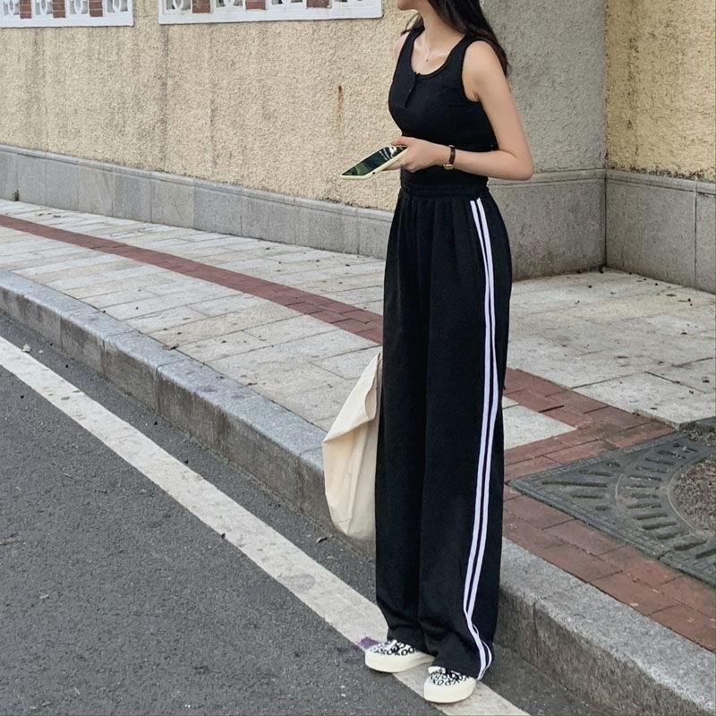 Pantaloni Larghi A Vita Alta Per Donna, Gamba Dritta Con Strisce, Modello Baggy, Traspiranti Per Primavera Ed Estate