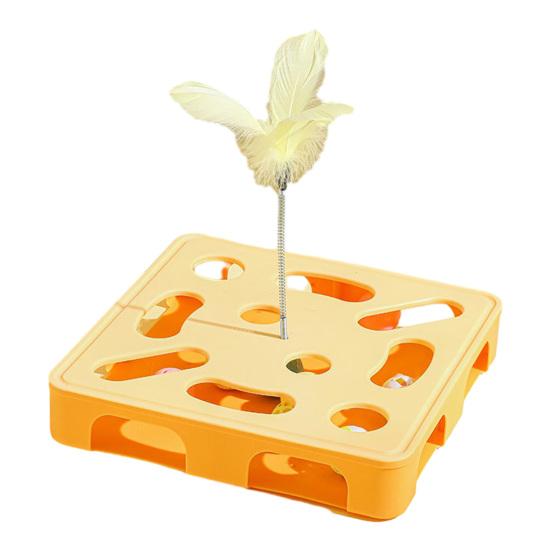 Interactive Puzzle Toy for Cats Puzzle Box with Jingle Balls Spring Feather Wand Cat Enrichment Toy for Indoor Cats Mental Stimulation And Exercise