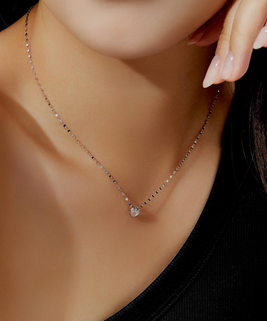 Helene Jewelry 14K White Little Heart Cubic Necklace