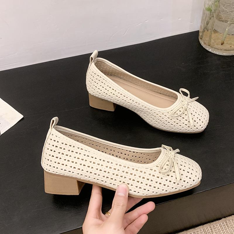 

Square head gentle temperament mesh women s single shoes 2025 spring and summer new thin shoes medium heel shoes square head commuting single shoes 40
