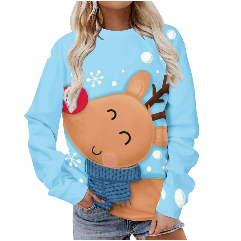 Autumn Christmas 3D Printed Women's Pullover Casual Loose Long Sleeved Top Fashion Hoodie Plus Size Women's Sweatshirt