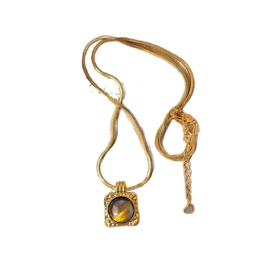 Gold-Plated Tiger Eye Pendant Necklace - Retro Y2K Clavicle Chain
