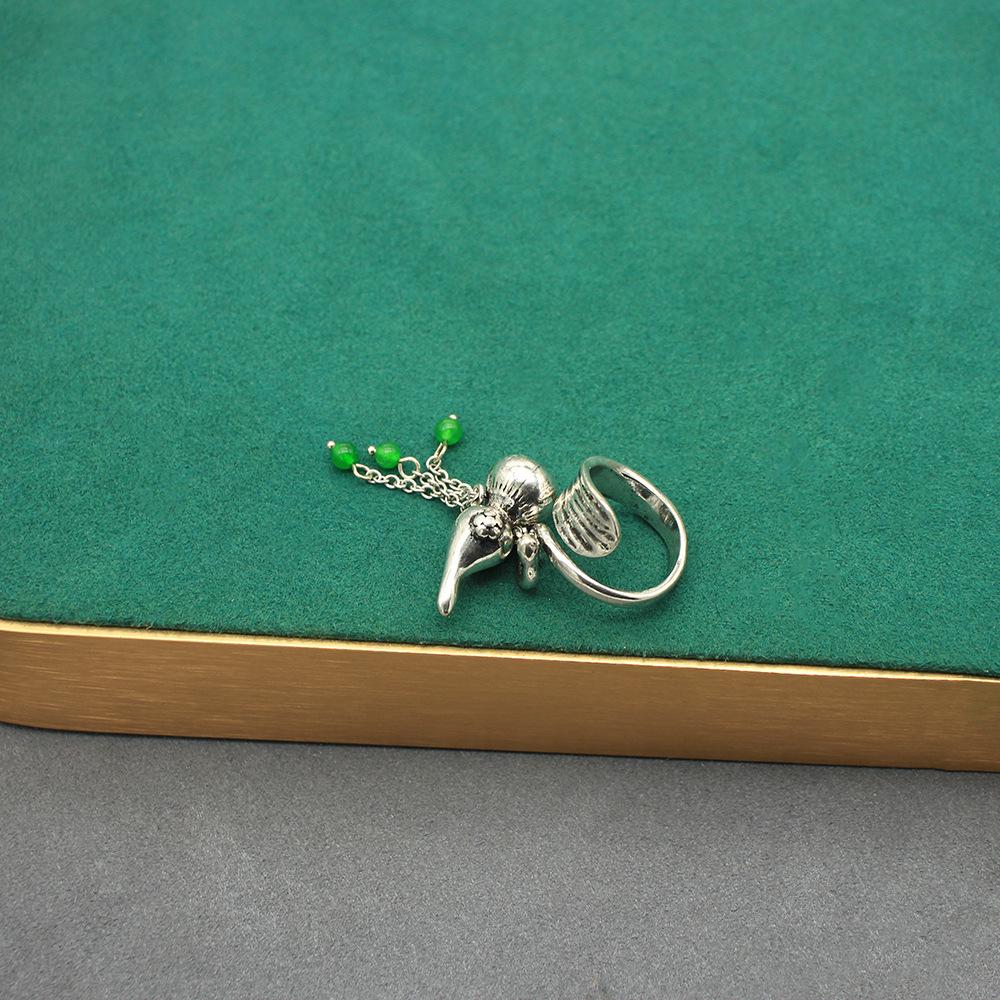 Elegant Green Agate Beaded Necklace & Gourd Ring Set for Women