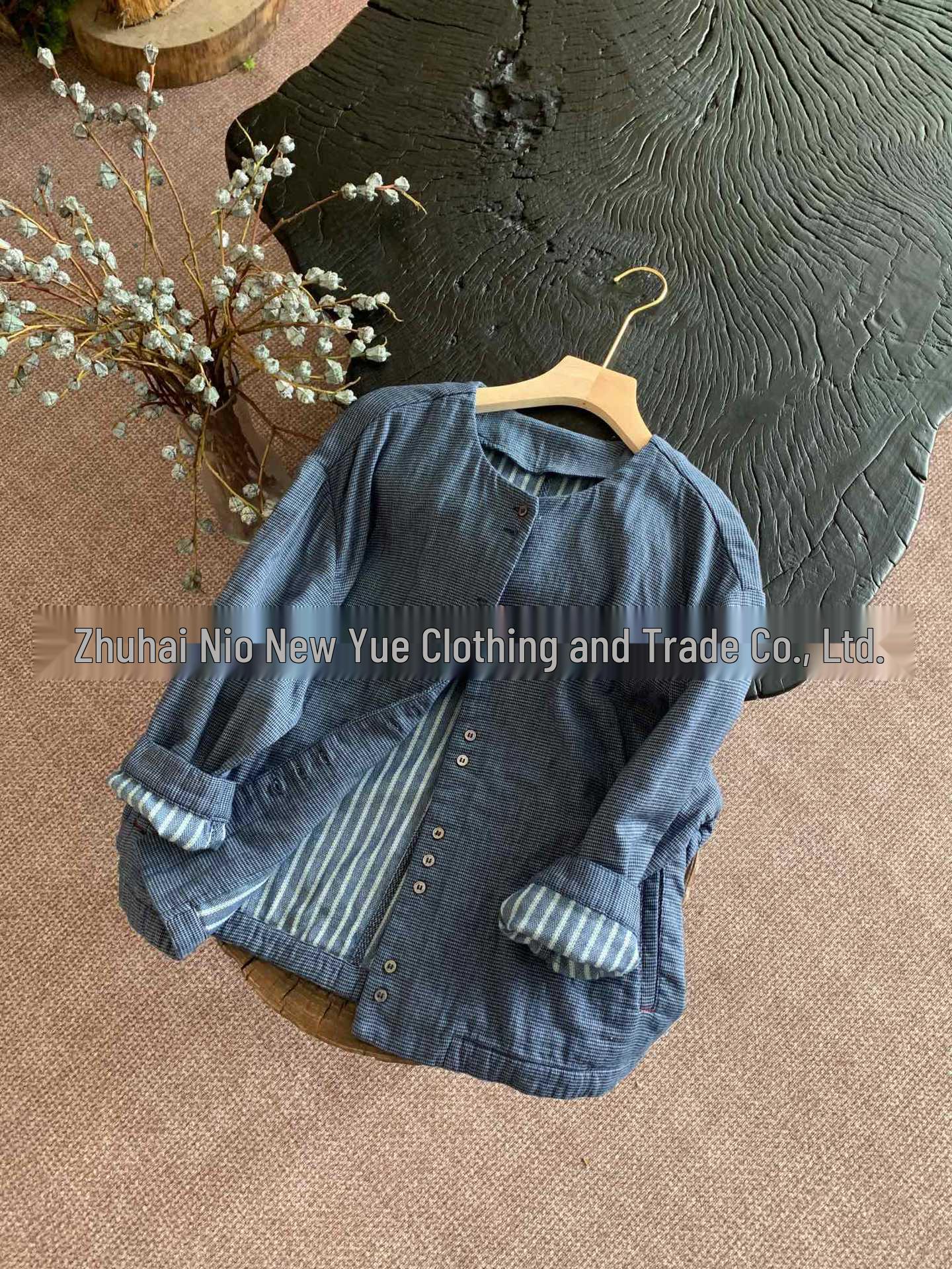Women s Deep Blue Small Plaid Shirt Jacket - Early Autumn Style One Size