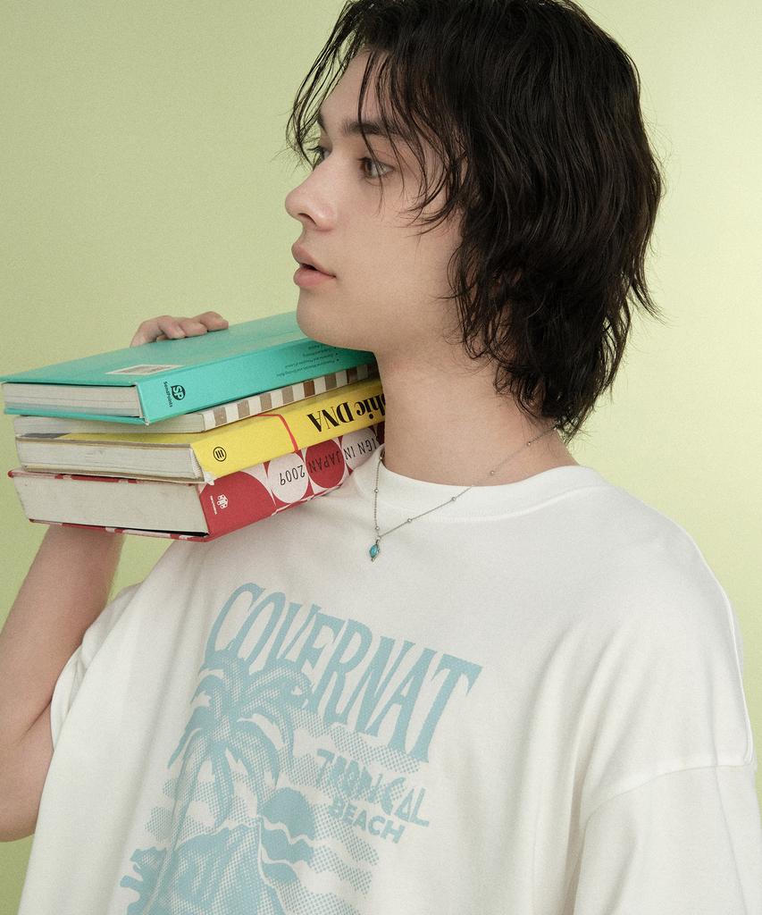 COVERNAT Cool Cotton Sunset Tropical Graphic T-Shirt White