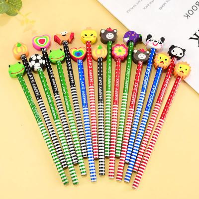10 Stücke Cartoon-Muster Bleistift mit Radiergummi Kindergeburtstagsfeier-bevorzugungen Schuljungen-Mädchen-Preis Weihnachtsgeschenk Hochzeitsgast-Souvenirs