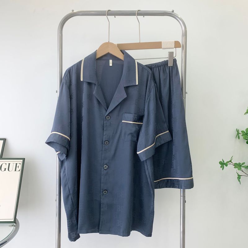 2025 New Arrival Spring and Summer Men's Pajamas Suit Silk Jacquard Short Sleeve Pants Home Wear Can Be Twinset Outfit Men
