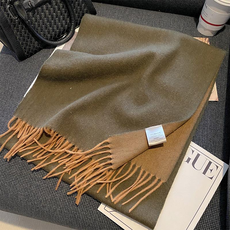 Autumn and Winter All match Pure Wool Scarf Women's New Comfortable Australian Wool Two Color Scarf Warm Thickened Korean Style Shawl