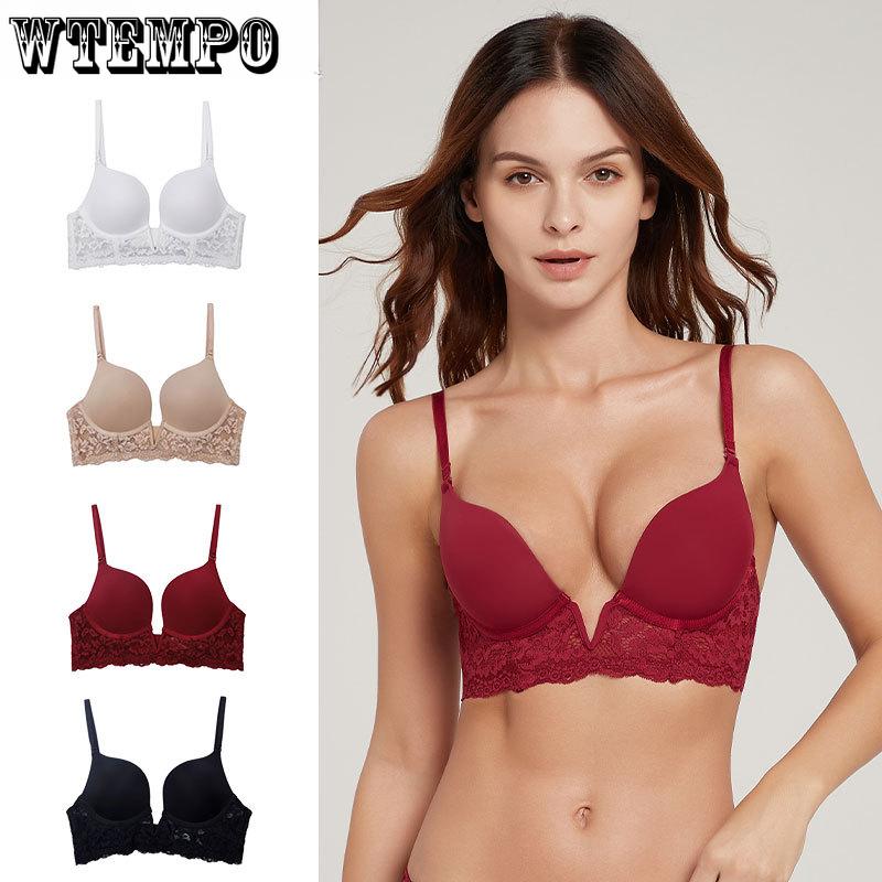 

French Sexy Bra Deep V Women s Underwear Lace Summer Breathable Seamless Bra Anti Sagging 34/75B чорний