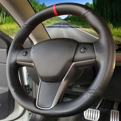 כיסוי הגה לרכב צמת עור מלאכותי נגד החלקה לטסלה דגם 3 2015 2016 2017 2018 2019 2020 דגם Y 2019