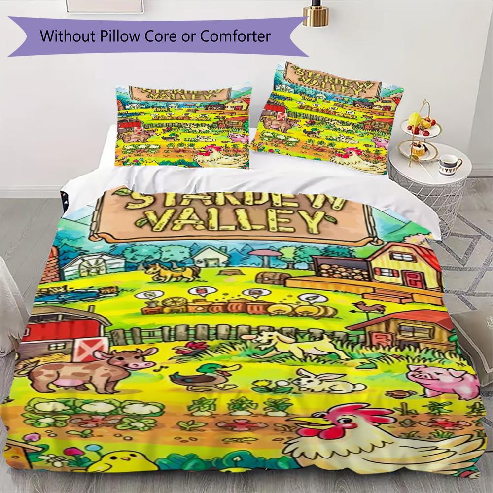 Stardew Valley Muster Bettwäsche Steppset Bettbezug Kissenbezug Heimdekoration Geburtstagsgeschenk (1 * Bettbezug + 2 * Kissenbezug ohne Füllung)179