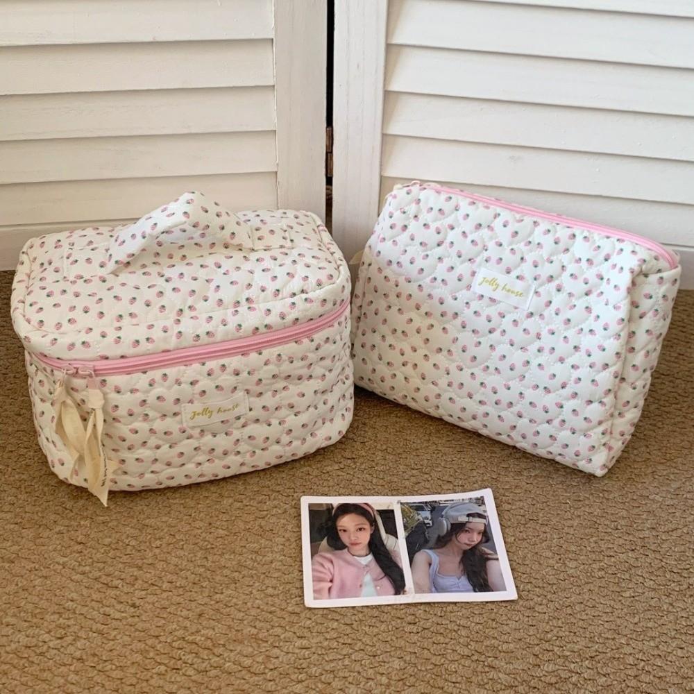 Strawberry Pattern Makeup Organizer Cotton Travel Makeup Pouch Cosmetics Storage