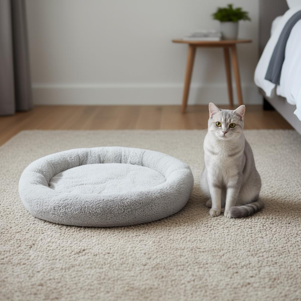 Arctic Flannel Round Cat Bed Warm Cat Bed Dog Bed Round Bed Wear-resistant Soft and Comfortable Mat Winter Supplies Pet Supplies