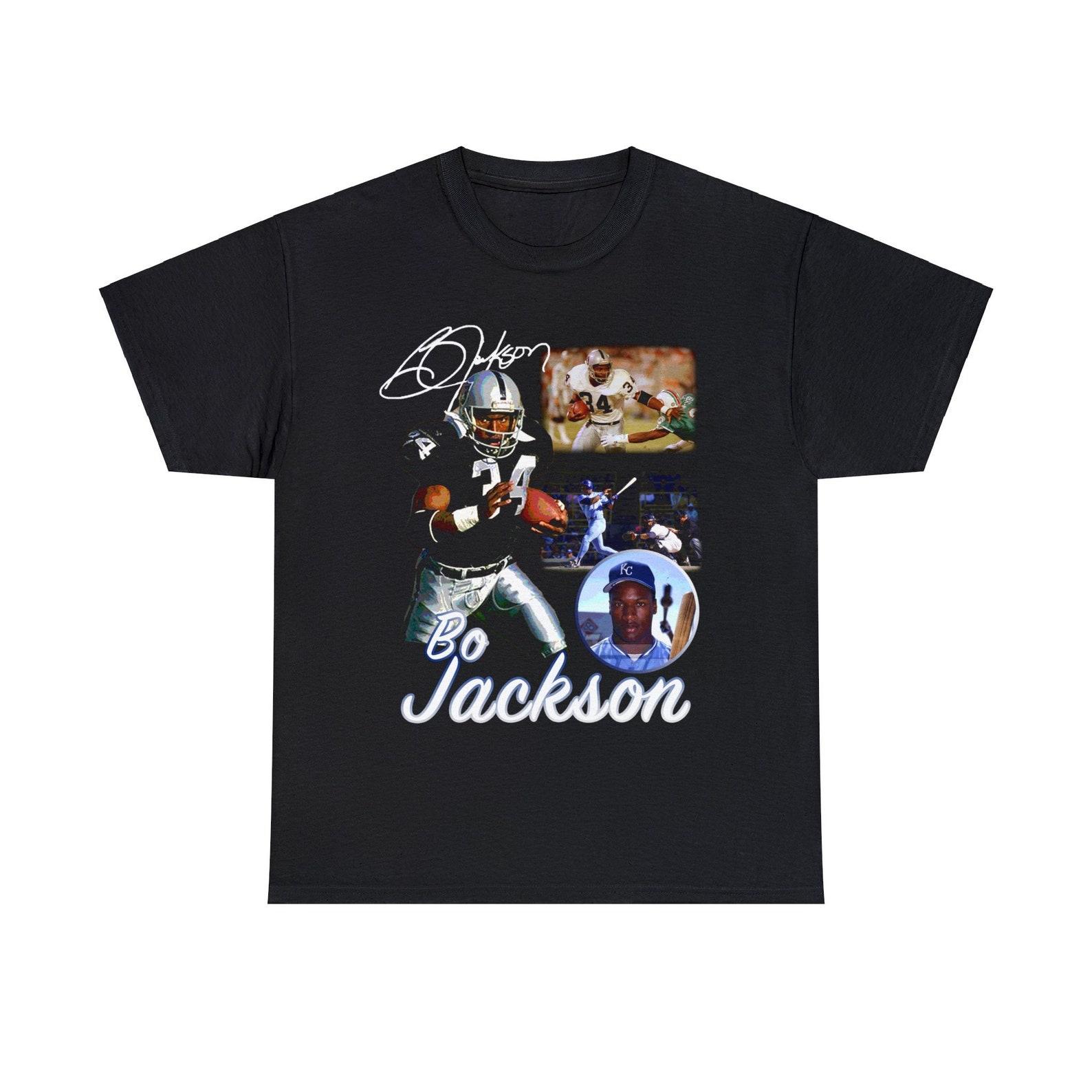 Bo Jackson Oakland Raiders Kansas City Royals football baseball 2 sport athlete t shirt 4XL