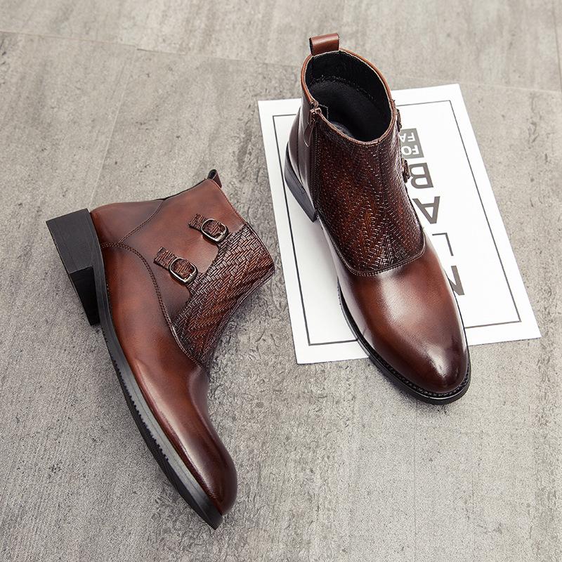 Men s Autumn Winter High Top Martin Boots Retro Pointed Toe Zip Chelsea Leather Shoes 41 коричневый
