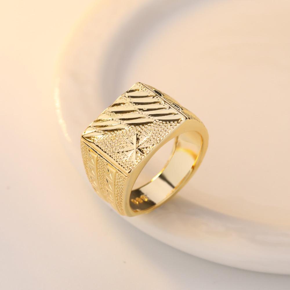 Open Ring Lao Sand Gold Plated Matte Carved Mens Wedding Band Copper Gold Tone Adjustable Jewelry