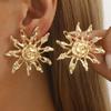 New Trendy Exaggerated Sunflower Hollow Earrings Minimalist Geometric Design Luxury Stud Earrings For Women