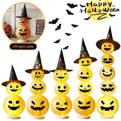 Halloween Decorative Pumpkin Paper Lantern W/ Witch Hat Halloween Pumpkin Light Jack-O-Lantern Pumpkin Light for Parties Outdoor