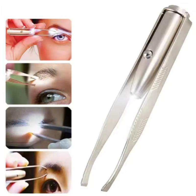 1/3/5pcs Stainless Steel LED Light Eyebrow Tweezer with Super Bright Built-in Lamp for Precise Hair Removal Portable Compact