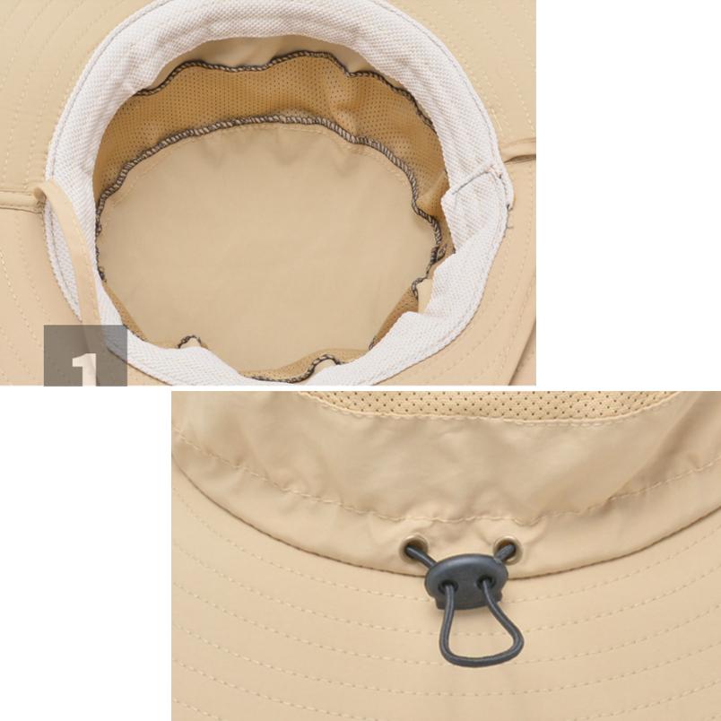 Unisex Sommer Outdoor 12CM Breite Krempe Fischerhut Atmungsaktives Mesh Angelhut Sonnenschutz Panama Hut Winddichtes Band Wanderhut Neu