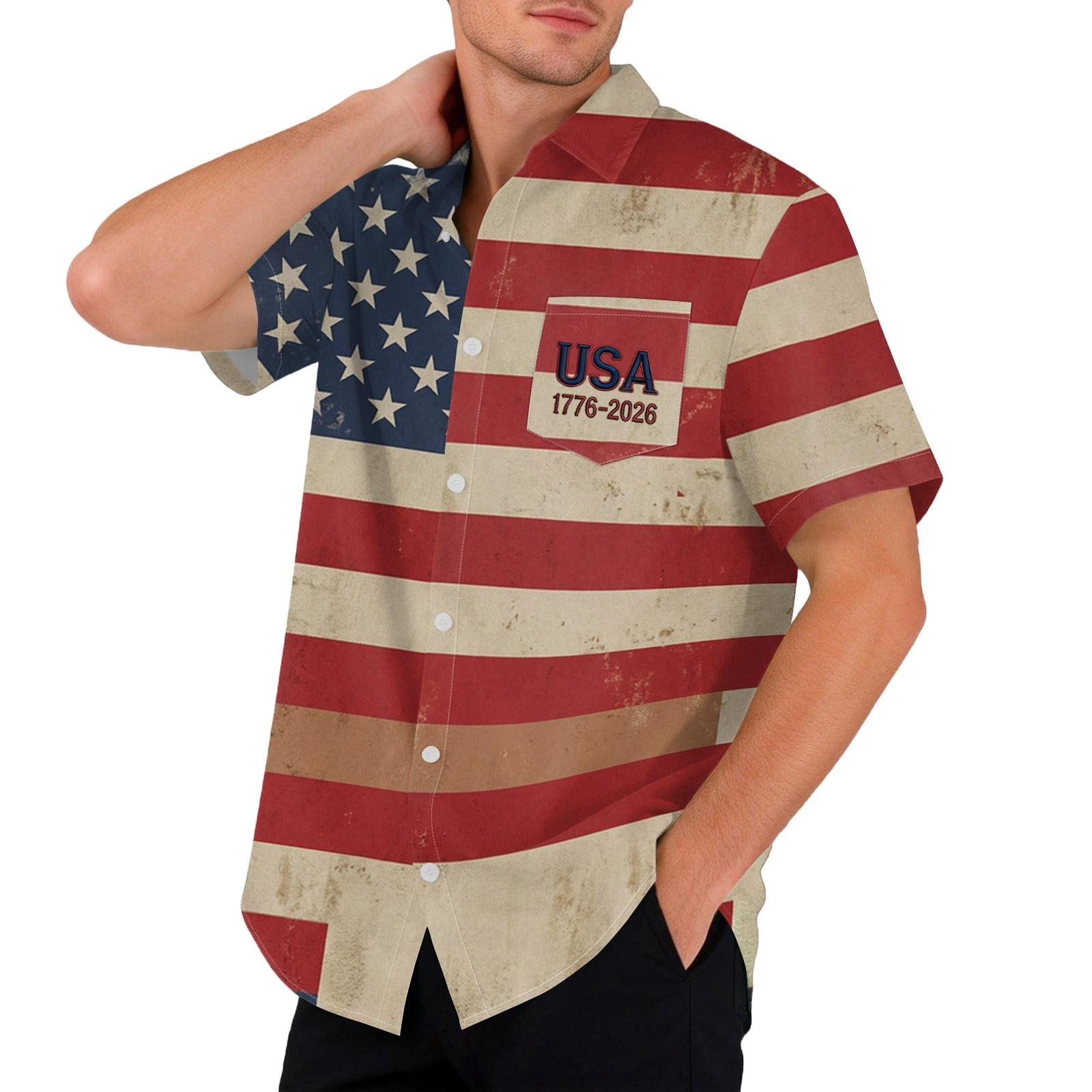 Мужская футболка с коротким рукавом к 250-летию - 1776 - 2026 Футболка с американским флагом L синий