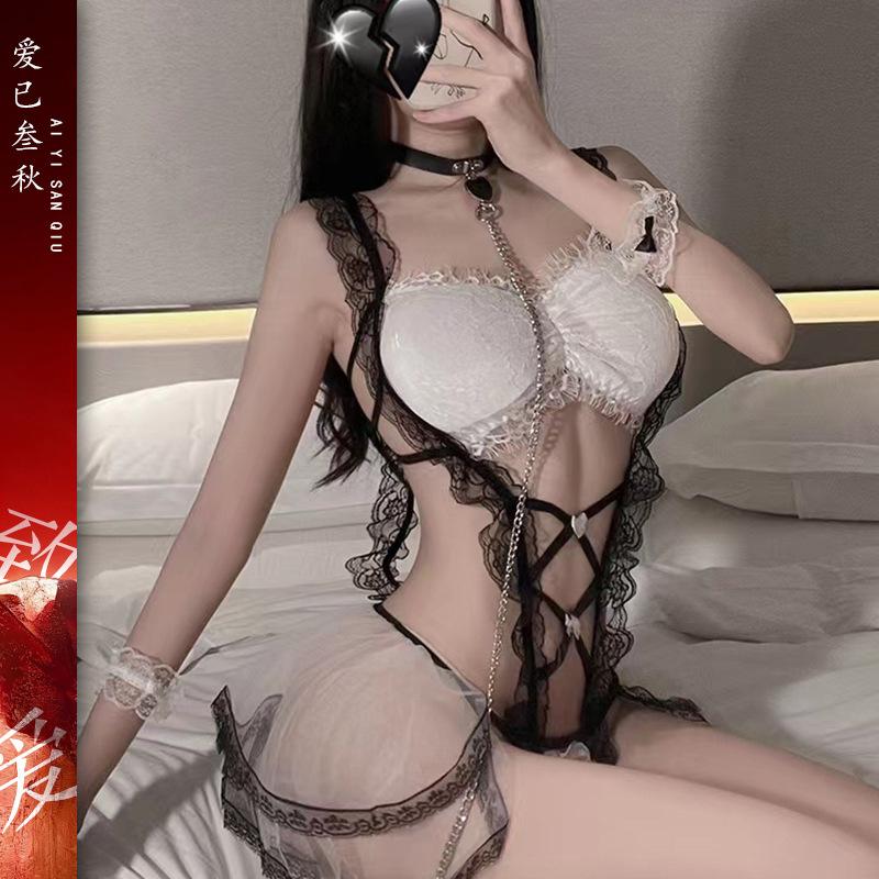 Sexy lingerie sexy maid outfit pure desire COS uniform passion one-piece suspender sweet tutu skirt crotch suit