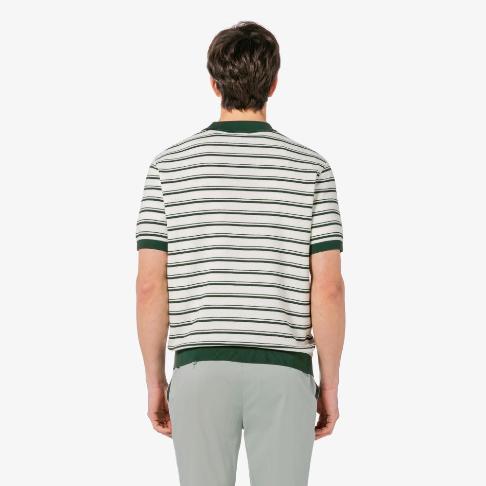 [lacoste] Men's Multi-Stripe Bouclé Mix Short-Sleeve Sweater Polo Shirt PH578E-56G132