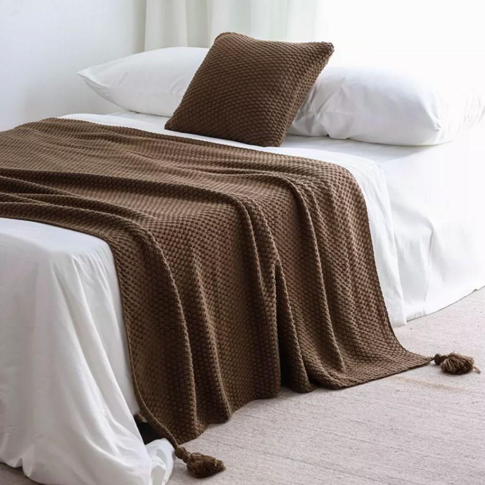 with Tassel Nordic Knitted Blanket Waffle Pattern Sofa Blanket Simple Nap Blanket  Air Condition