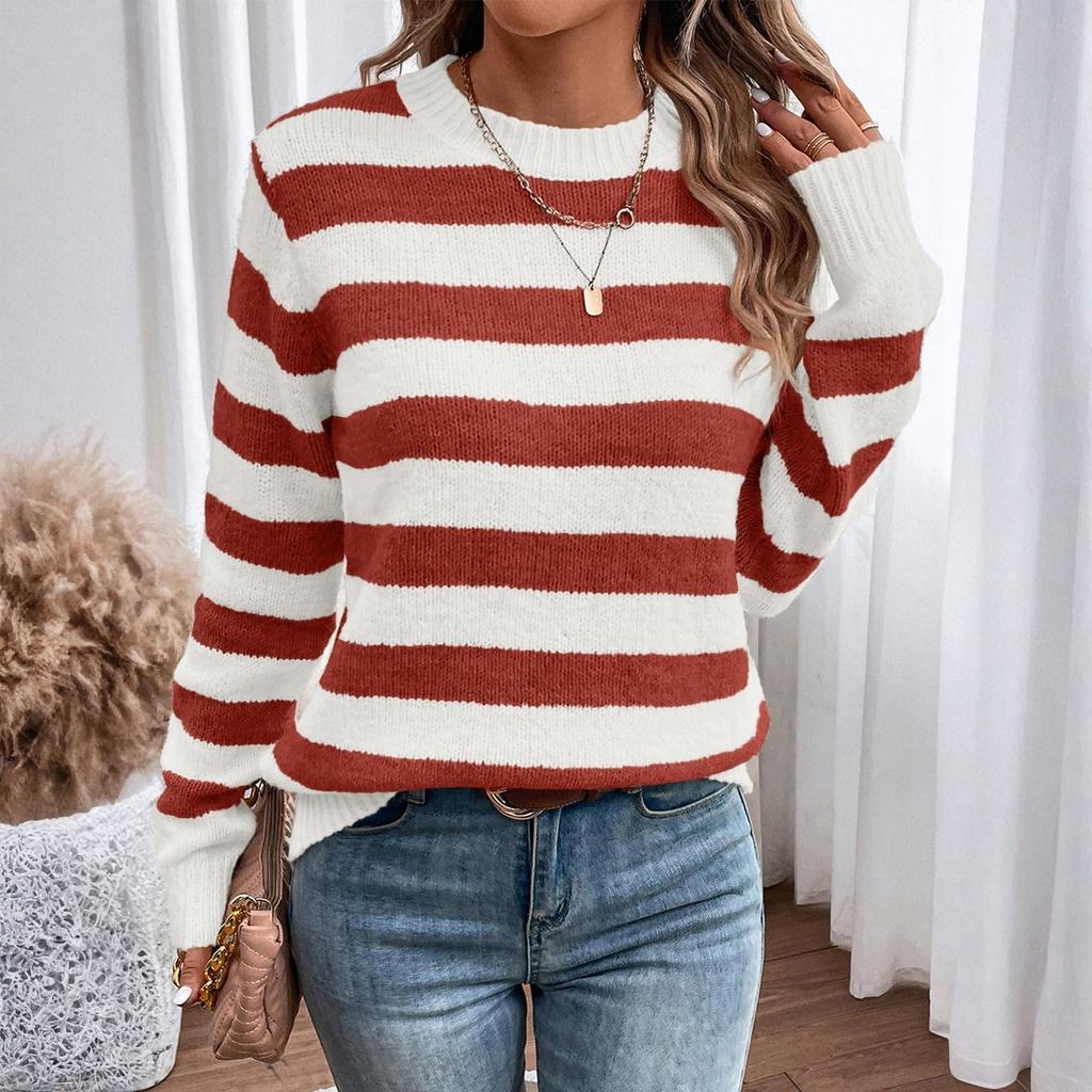 Sweaters For Women R-neck Striped Cute Color Block Fall Winter Knitted Pullover Tops