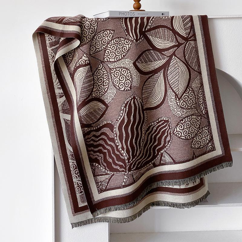 

Роскошный утолщенный шарф из искусственного кашемира с кисточками в виде листьев, премиальный шарф, женская шаль 185