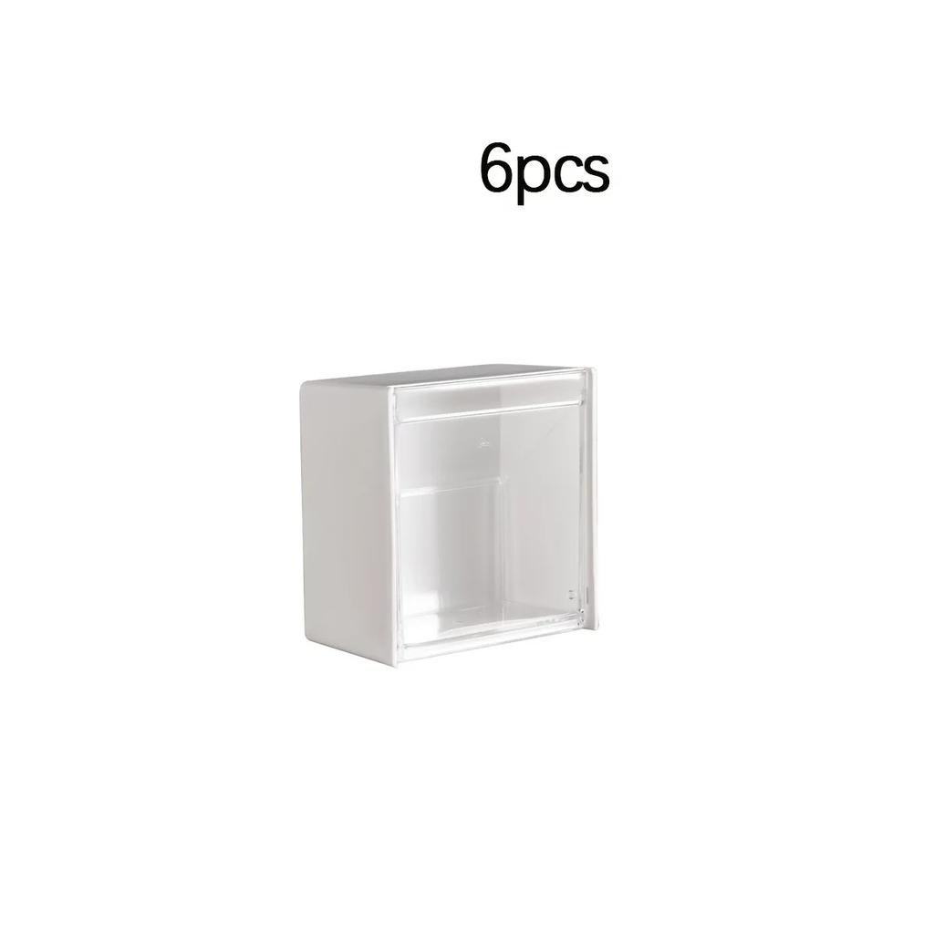 1/6pcs Wall-mounted Flip Storage Box, Punch Free Storage Box, Cosmetic Cotton Swab Multifunctional Storage Box 2 Color Options